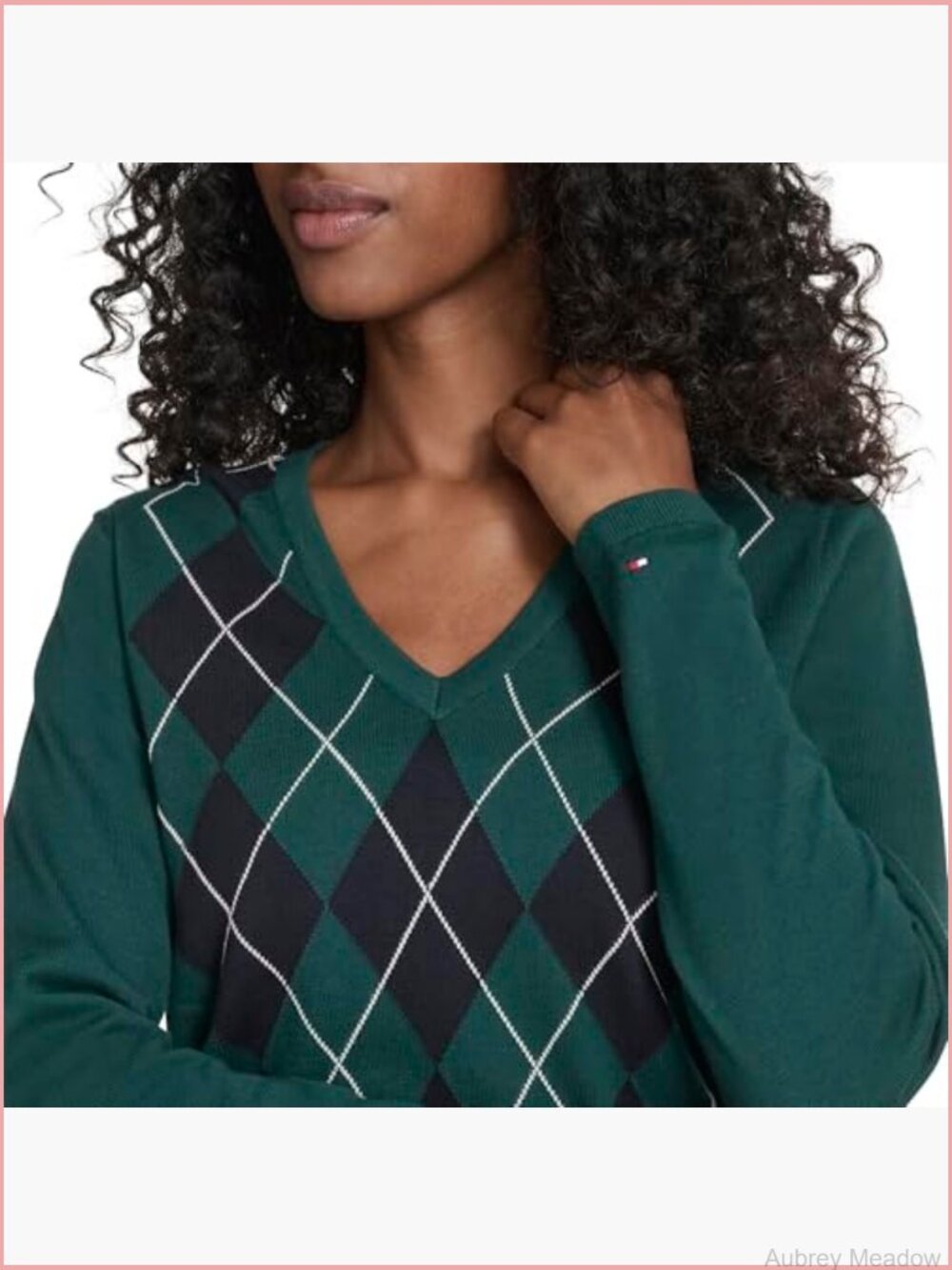 Long Sleeve Cotton Argyle V-Neck Pullover Sweater - Picture 5 of 5